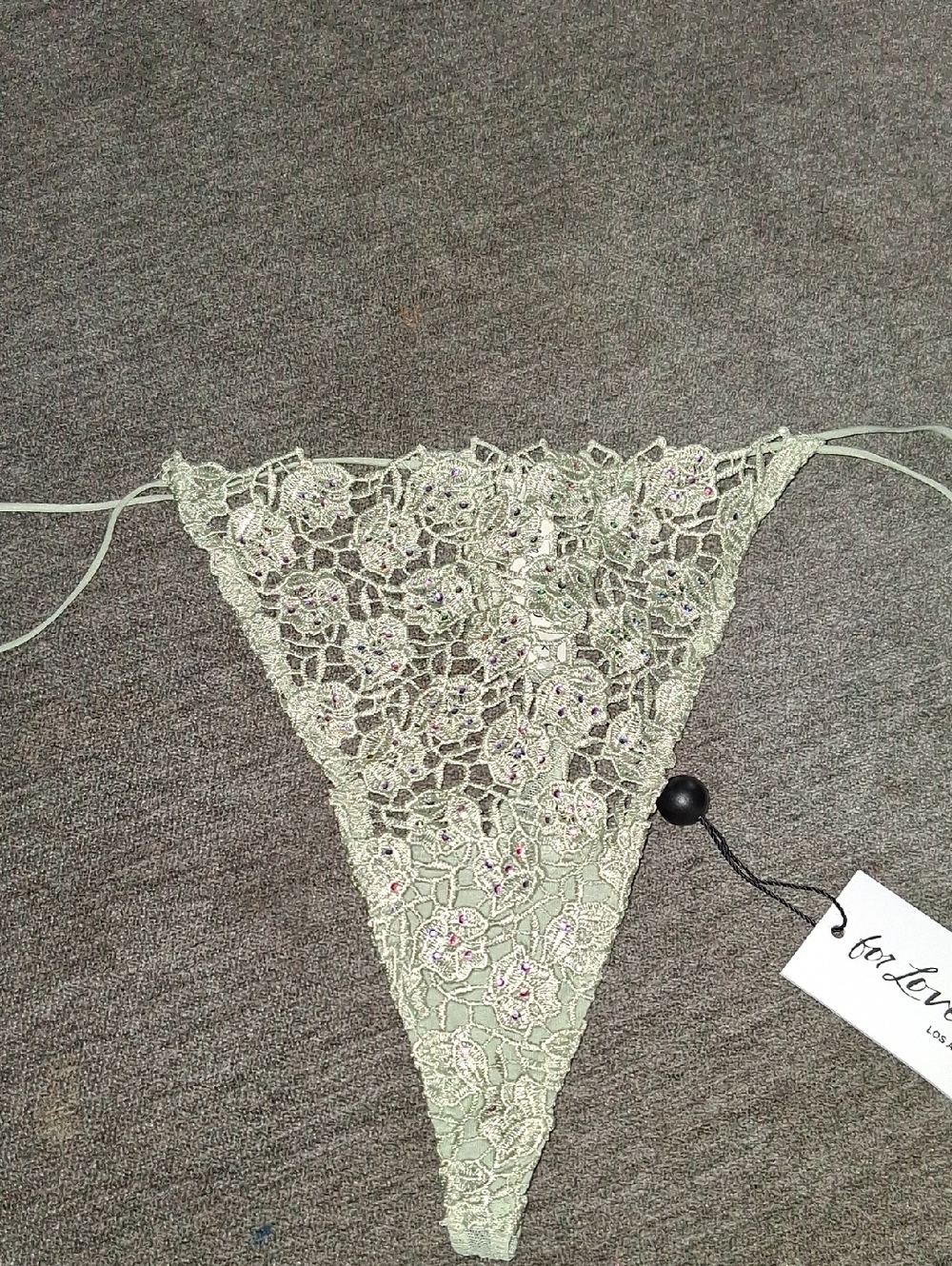 For Love & Lemons Delicate Lace Thong in Sage Green